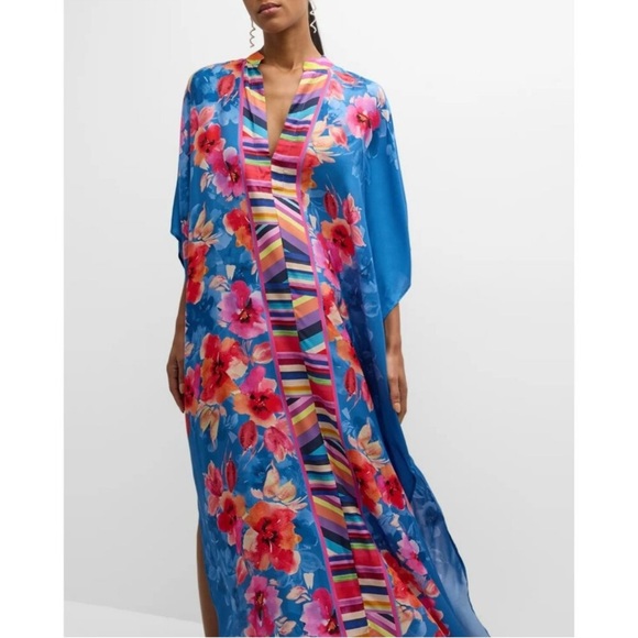 NWT Johnny Was Summer Days Maxi Kaftan Small/ Medium Floral Maxi Silk Boho - Picture 2 of 10